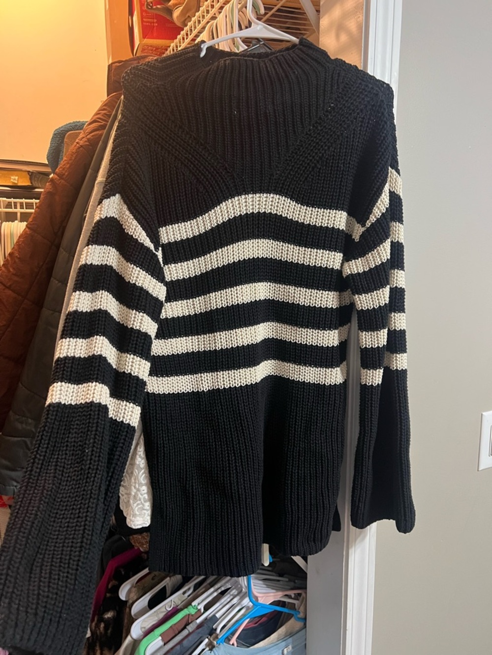 Old Navy Black and Cream Striped Crewneck Sweater